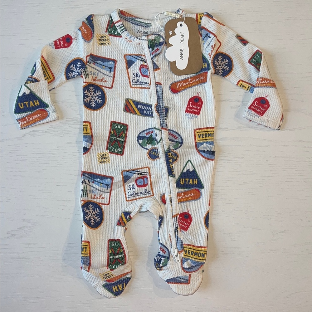 Angel Dear Vintage State Snow Patches Waffle Footie Newborn 0-3 3-6 6-9 months